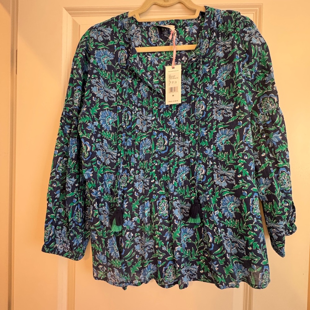 Floral Blue and Green Women's Top